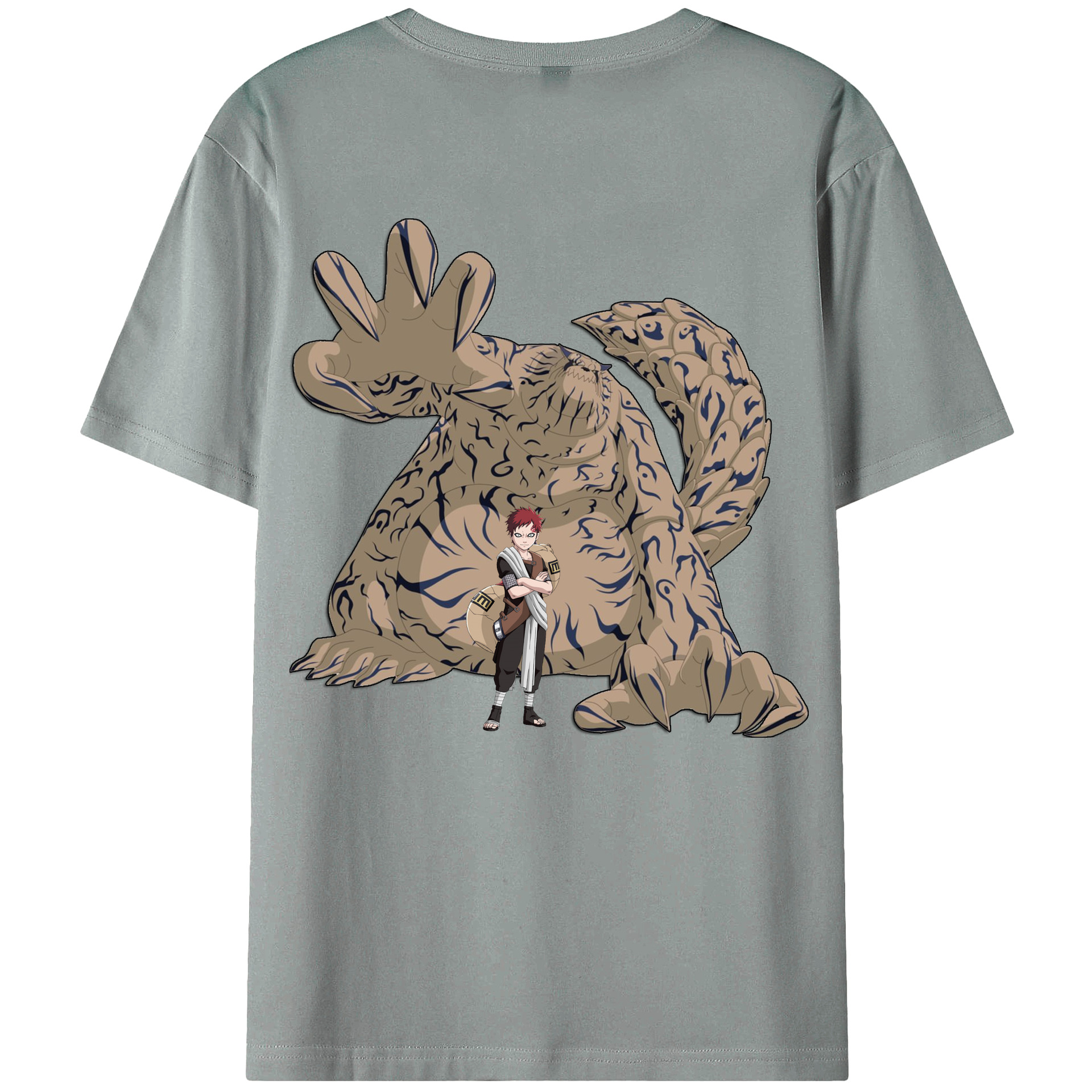 （画像用） NARUTO -ナルト- ガアラ Gaara 綿100％ メンズ半袖Tシャツ（バックプリント） 通気性